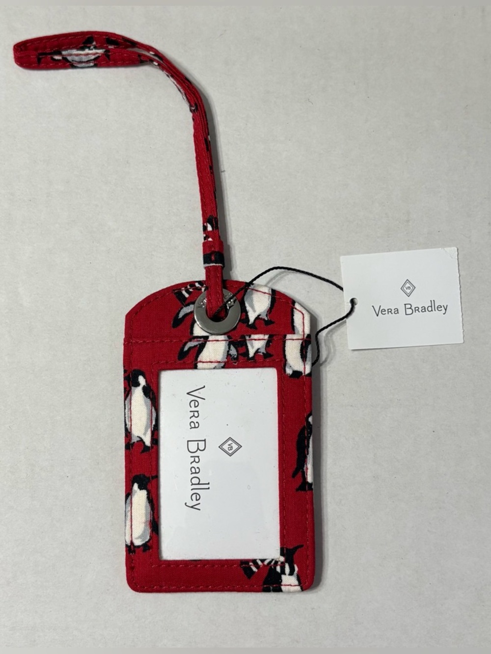 Vera Bradley Luggage ID Tag in Playful Penguins Red Exact Pattern NWT